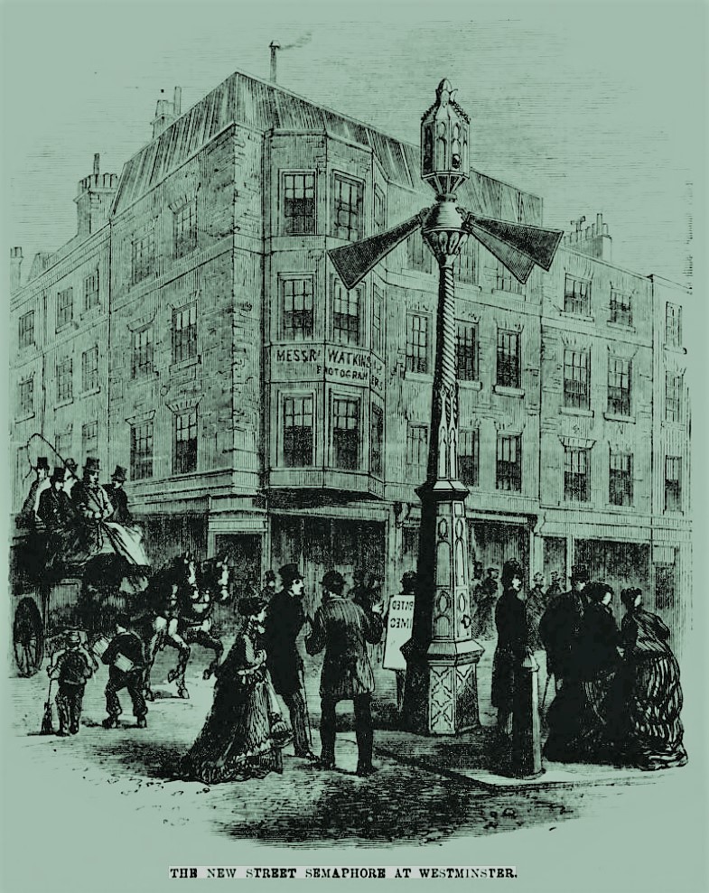 Illustration of the Westminster street semaphore from the Illustrated Times, 16 January 1869.